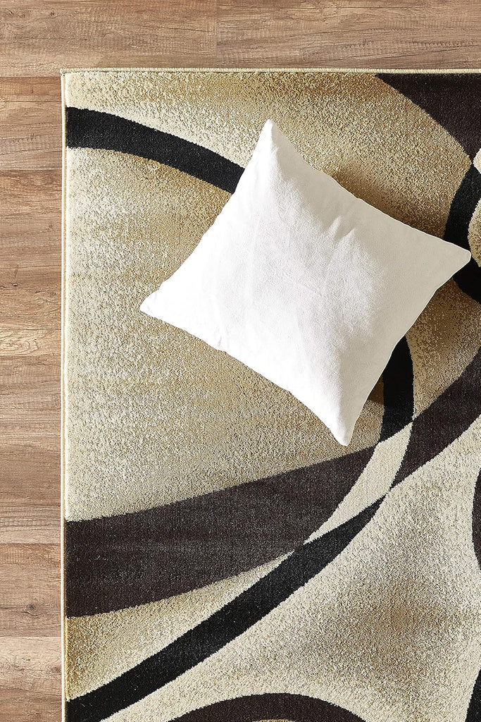 Modern Area Rug 5x7 Beige Swirls Carpet Bedroom Living Room Contemporary Dining Accent Sevilla Collection 4816A (Brown)