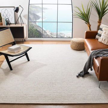 Micro-Loop Area Rug - 9' x 12', Light Grey & Ivory, Handmade Wool