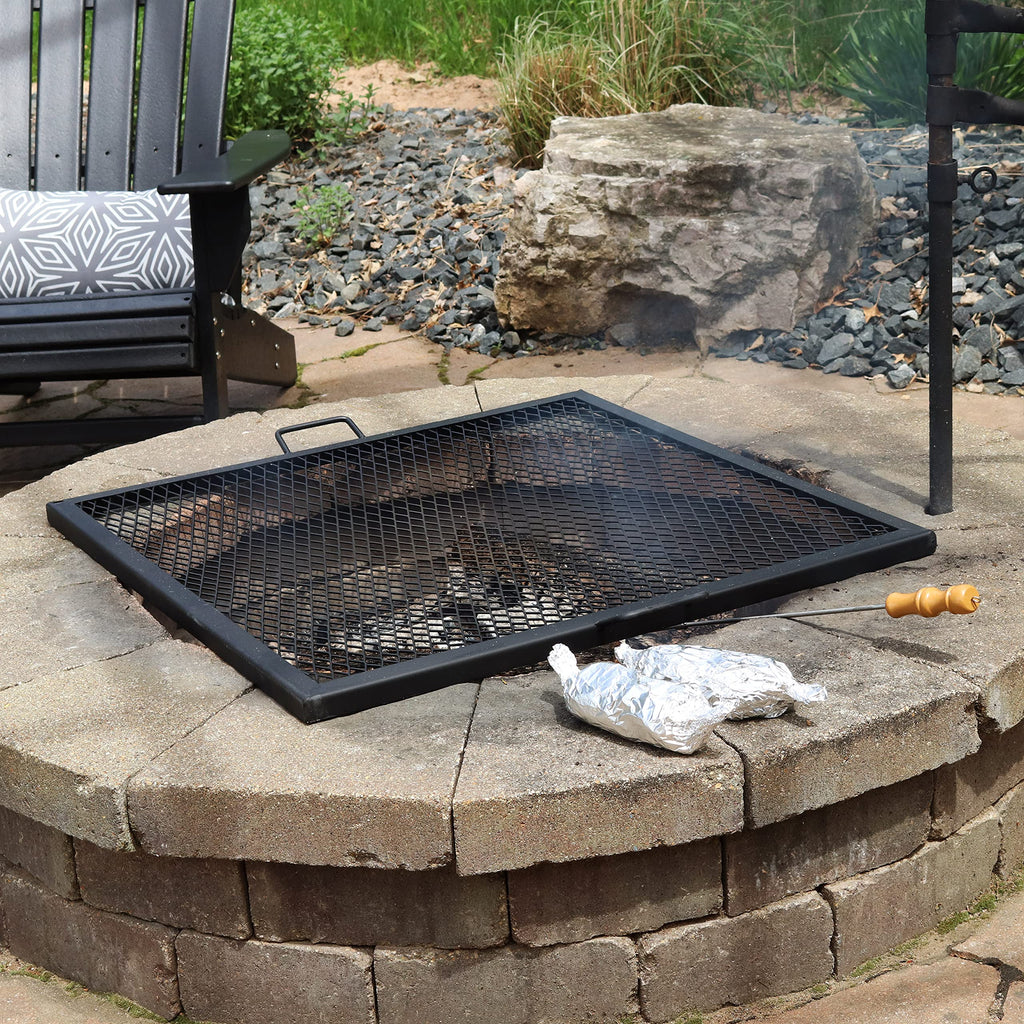 Square Fire Pit Grill Grate with Handles, Heavy Duty Steel, 40"