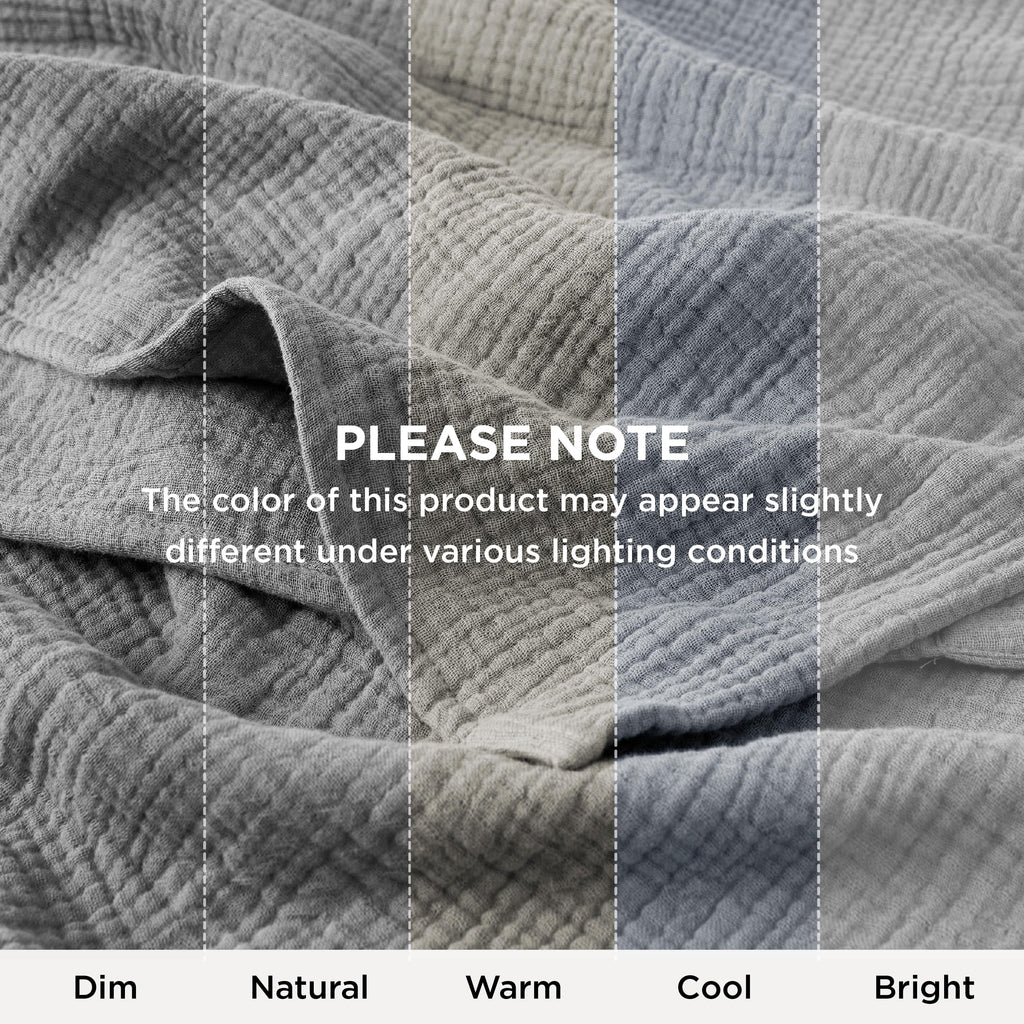 100% Cotton Muslin Blanket for Bed, 4-Layer, Grey