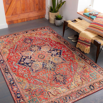 Alfons Medallion Oriental Area Rug,7'6" x 9'6",Red/Gold