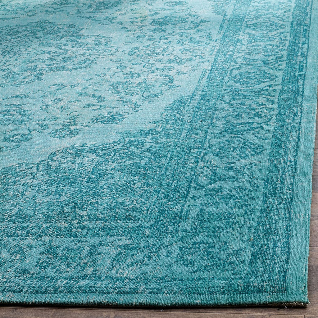 Classic Vintage Area Rug - 8' x 11', Aqua, Oriental Medallion Cotton Design, Easy Care