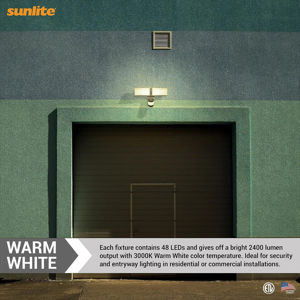 88911-SU LED Dual-Head Square Wall Mount Flood Light Fixture with Motion Sensor, 24 Watts, 120 Volts, 2400 Lumen