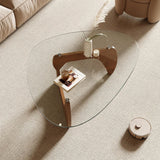 Morden Coffee Table, 42.5" x 28.5" x 16.1" Triangle Tempered Glass Top, Color: Natural Wood