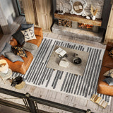 Y Khalil Modern Berber Stripe Cream/Black Indoor Area Rug, 8x10, Contemporary, Bohemian