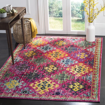 Monaco Collection Area Rug - 5'1" x 7'7", Fuchsia & Multi, Boho Diamond Trellis Design, Non-Shedding & Easy Care