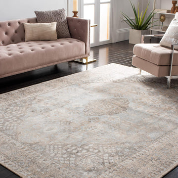 Area Rug - Restoration Vintage - Large - Beige & Sand, Handmade Wool & Viscose