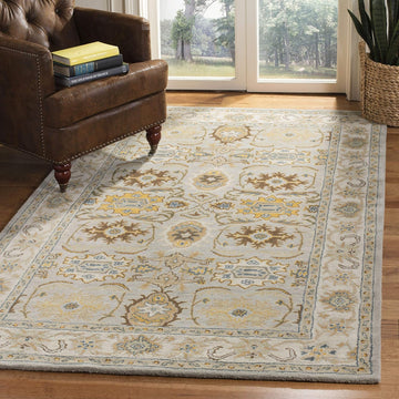 Heritage Area Rug - 9' x 12', Light Grey & Grey, Handmade Traditional Oriental Wool