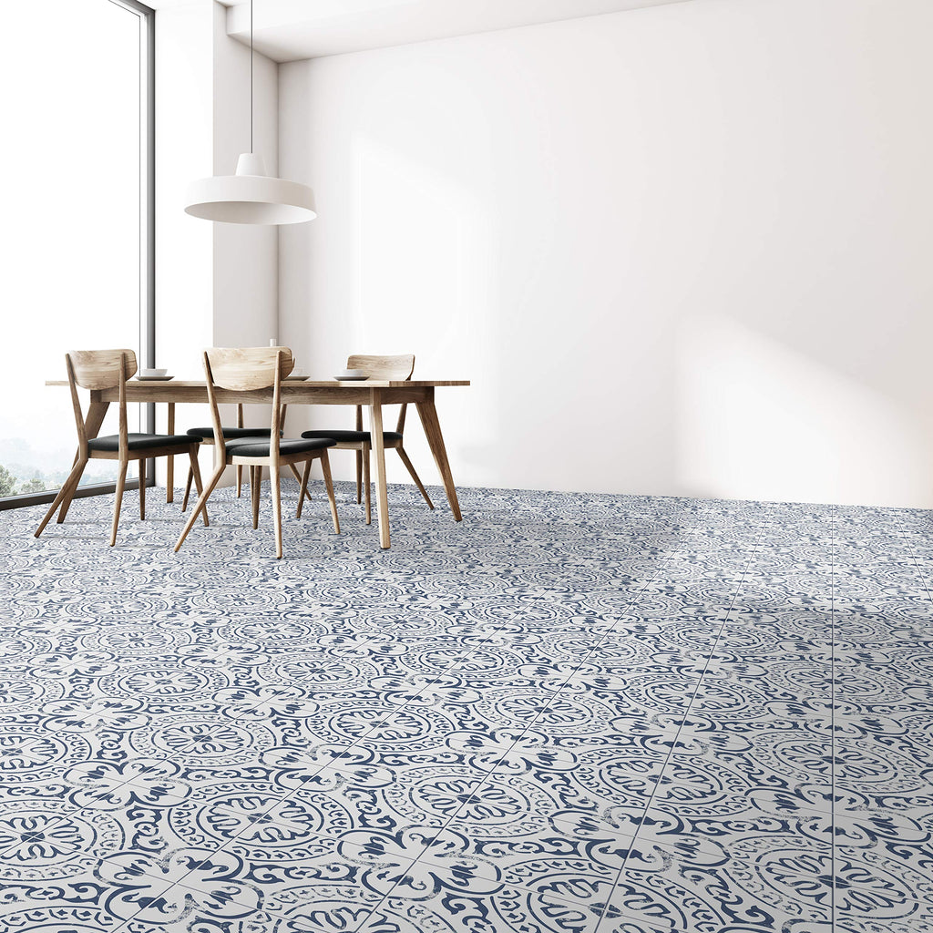 Porcelain Floor & Wall Tile | Indigo Encaustic | 8" x 8"