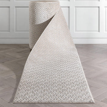 Custom Size Hallway Stair Runner - Choose Your Length - Piano Grey Tribal Diamond Geometric 31 Inches Wide x 10 Feet