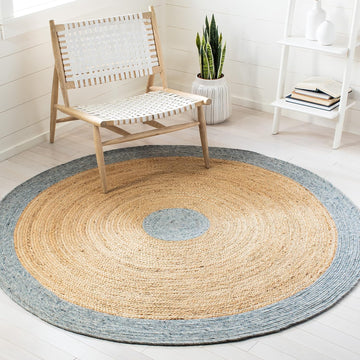 Braided Round Rug 6', Wool Light Blue & Gold BRD910H