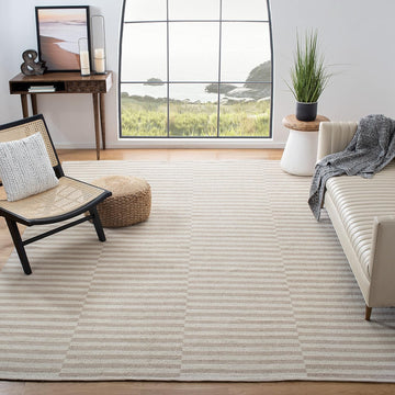 Montauk Collection Area Rug - 10' x 14', Ivory & Light Grey, Handmade Stripe Cotton, Ideal for High Traffic Areas in