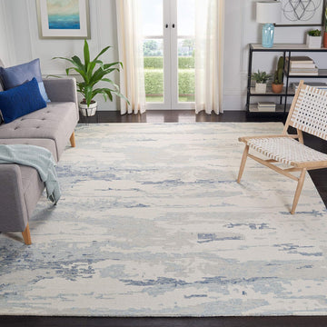 Abstract Collection Area Rug - 10' x 14', Ivory & Blue, Handmade Abstract Wool, Ideal for High Traffic Areas in