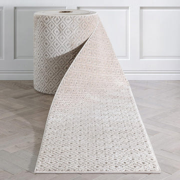 Custom Size Hallway Stair Runner - Choose Your Length - Piano Beige Tribal Diamond Geometric 27 Inches Wide x 40 Feet