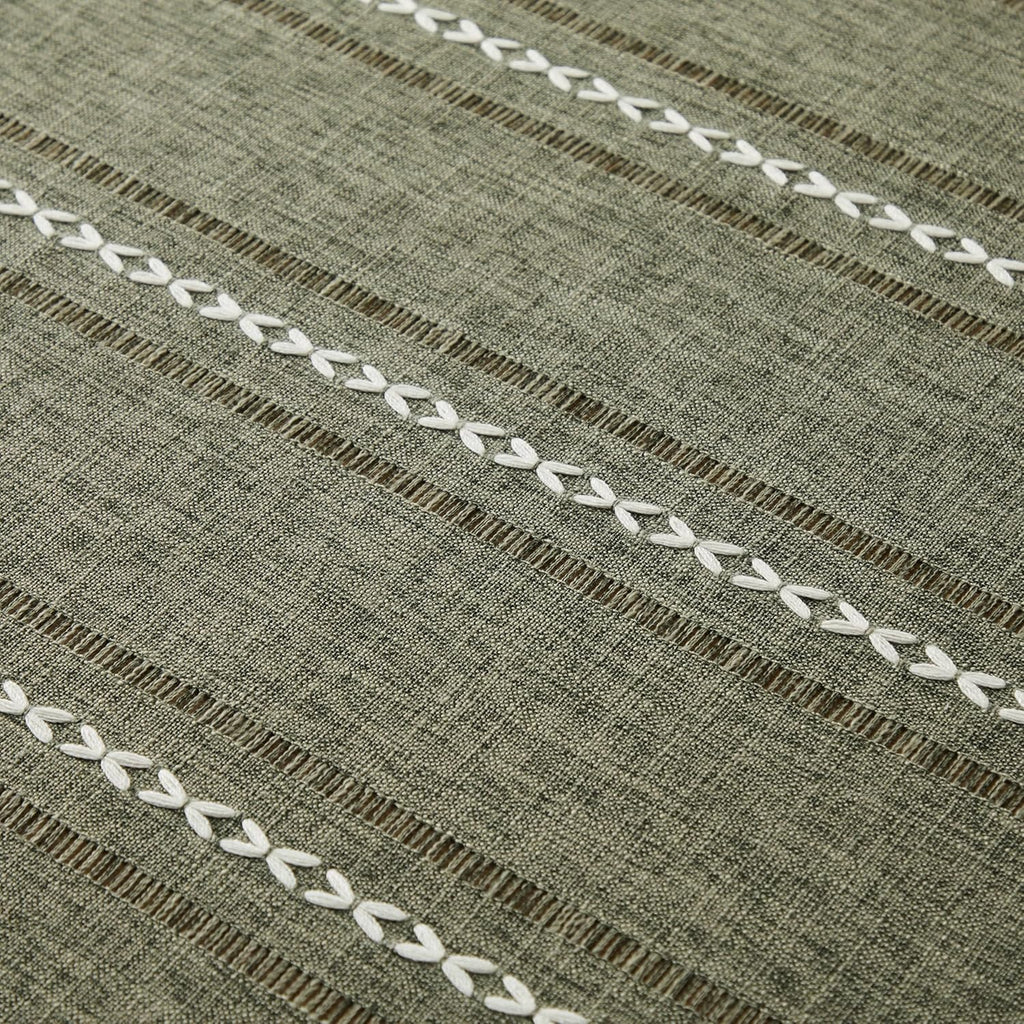 Hemstitched Embroidery Striped Boho Tablecloth 60 Inch Round Olive, Heavy Weight Farmhouse Burlap Li