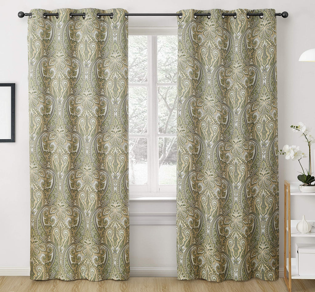 Paris Paisley Decorative Print Damask Pattern Light Reducing Grommet Window Curtain Panels - Set of 2 (50 x 72 Long