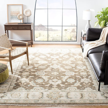 Samarkand Area Rug - 9' x 12', Beige & Brown, Hand-Knotted Traditional Oriental Wool