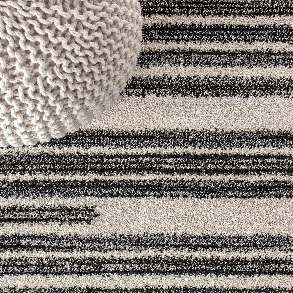 Khalil Modern Berber Stripe Cream/Black Indoor Area Rug, 8x10, Contemporary, Bohemian, Easy-Cleaning, Pet Friendly