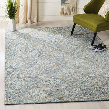 Abstract Collection Area Rug - 10' x 14', Blue & Grey, Handmade Wool, Ideal for High Traffic Areas in Living Room