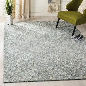 Abstract Collection Area Rug - 10' x 14', Blue & Grey, Handmade Wool, Ideal for High Traffic Areas in Living Room