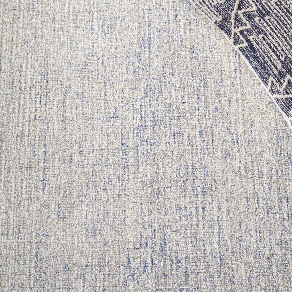 Abstract Area Rug - 10' x 14', Ivory & Blue, Handmade Wool