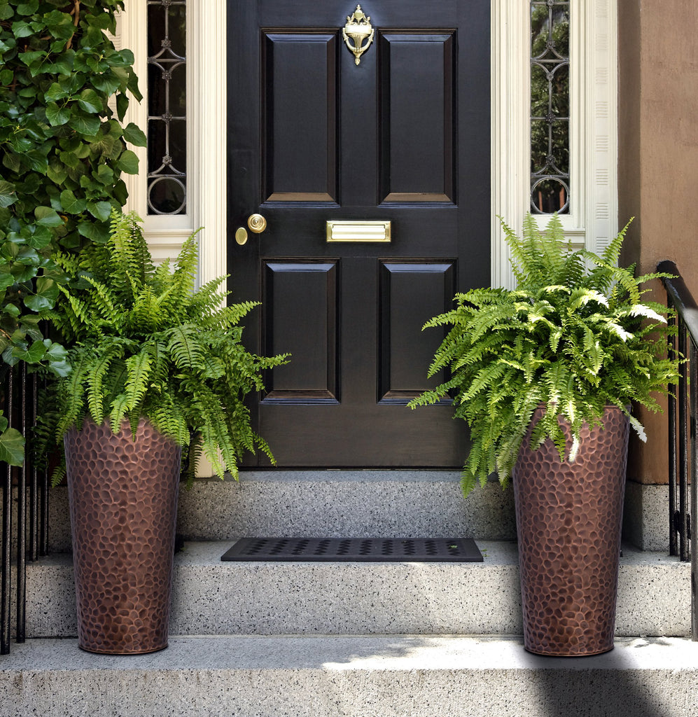 28 Inch Round Column Planter, Hammered Antique Copper Finish