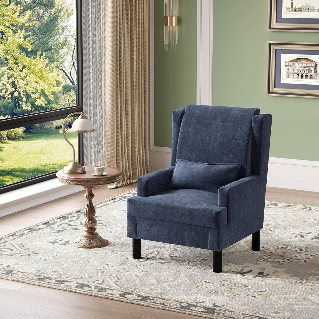 Wingback Accent Chair , Mid-Century Modern Reading Chair , Modern Chenille Upholstered Comfy Armchair with High Back