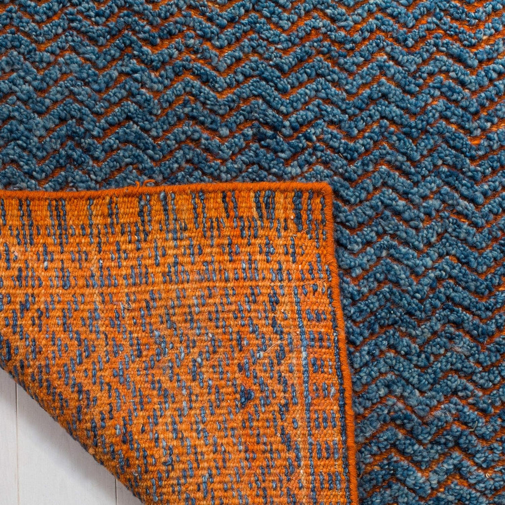 Castilla Area Rug - 9' x 12', Blue & Rust, Hand-Knotted Modern Wool