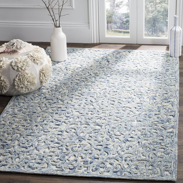 Trace Area Rug - 9' x 12', Blue & Ivory, Handmade Wool