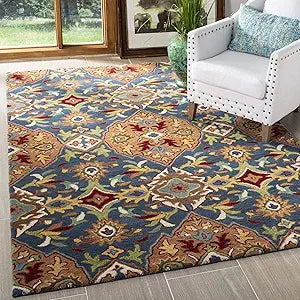 Heritage Collection Area Rug - 9' x 12', Camel & Blue, Handmade Traditional Oriental Wool, Ideal for High Traffic