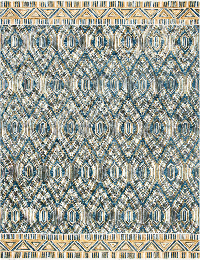 Aspen Area Rug - 10' x 14', Blue & Gold, Handmade Boho Wool