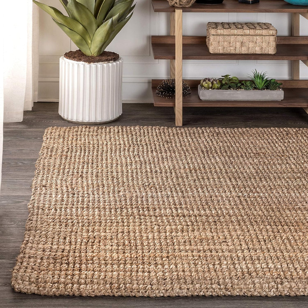 Pata Hand Woven Chunky Jute Natural Area Rug, 12x15, Bohemian, Rustic, Cottage, Easy-Cleaning