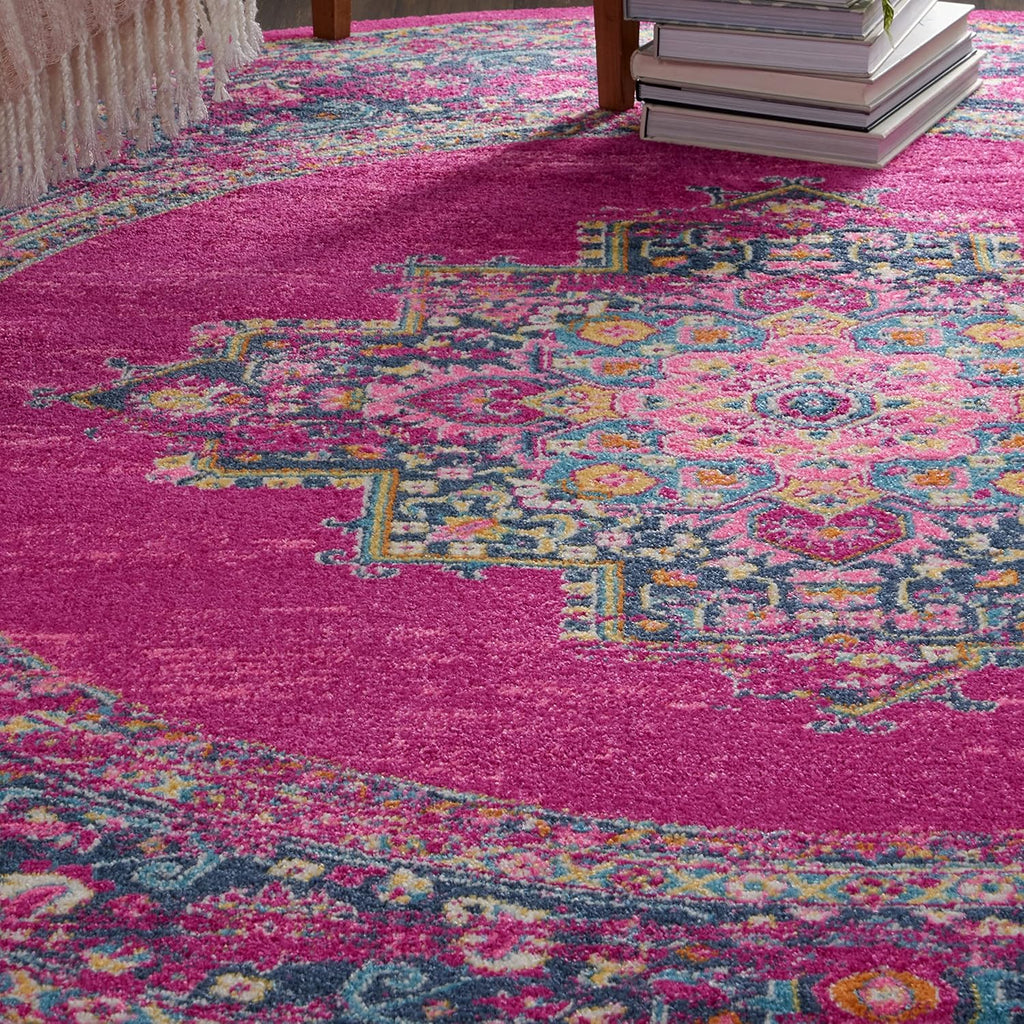 Home Passion Fuchsia 8' x Round Area Rug - Easy Clean, Non Shedding, Bed Room, Living Room, Dining Room, Kitchen (8'