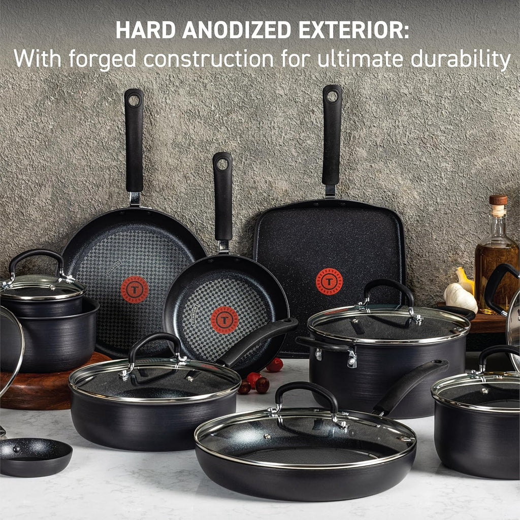 Ultimate Hard Anodized Nonstick Pots and Pans Set 17 Piece, Nonstick Cookware Set with Fry Pan, Saucepans, Saute-Pan