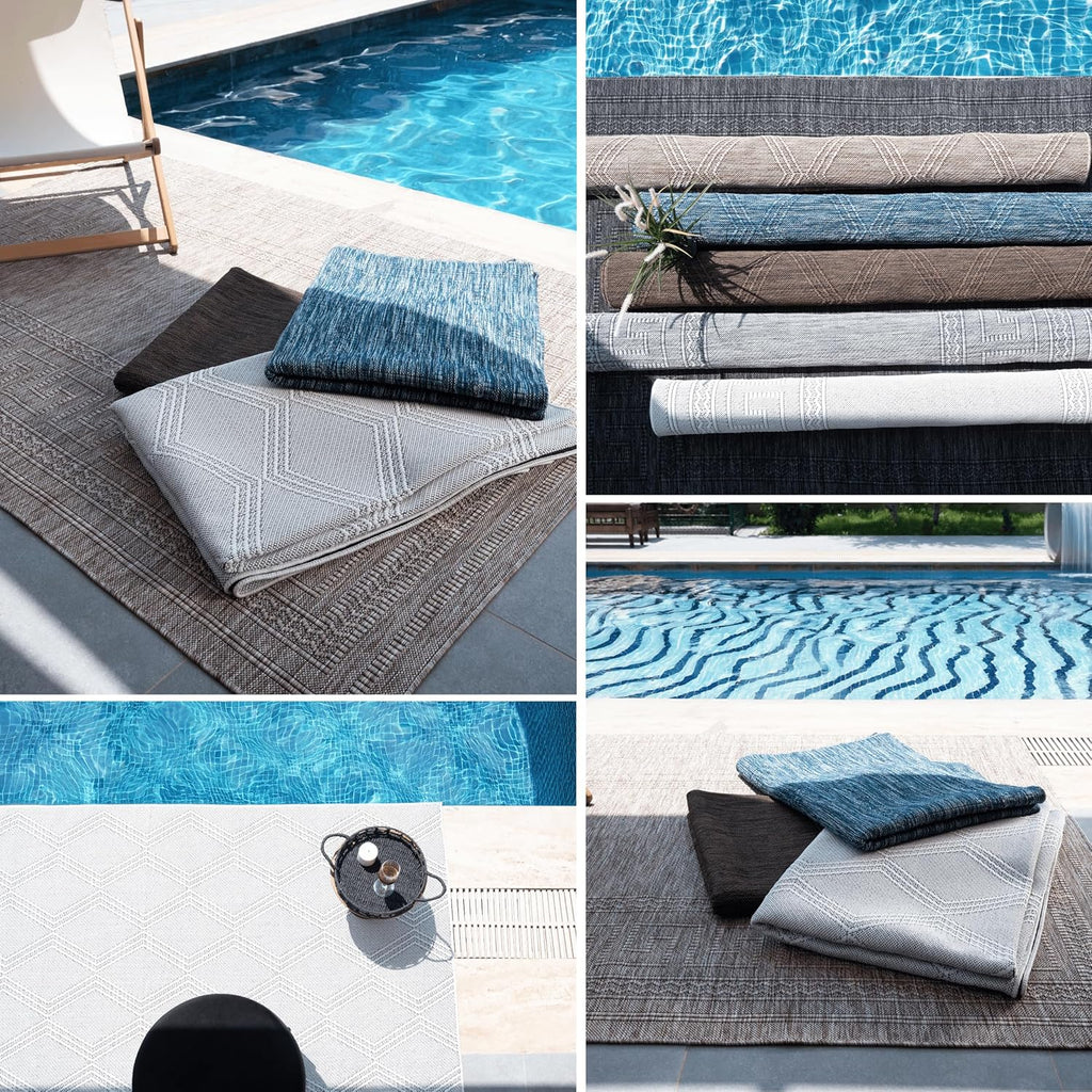 Darla Textured Foldable Indoor Outdoor Rug, 5x7, Weather Resistant, Easy Clean, UV Resistant, Lightw