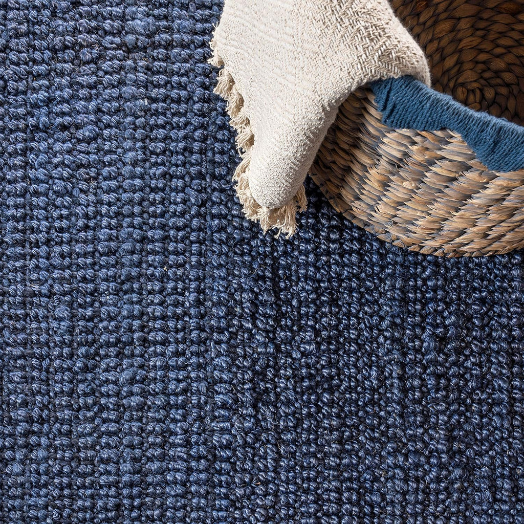 Pata Hand Woven Chunky Jute Navy Area Rug, 9x12, Bohemian, Rustic, Cottage, Easy-Cleaning