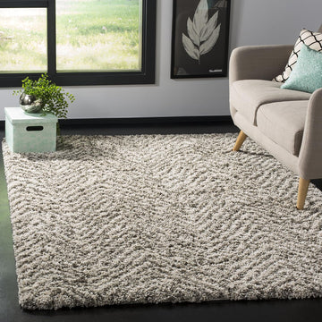 Hudson Shag Square Rug 7', Plush Chevron Ivory & Grey SGH375A
