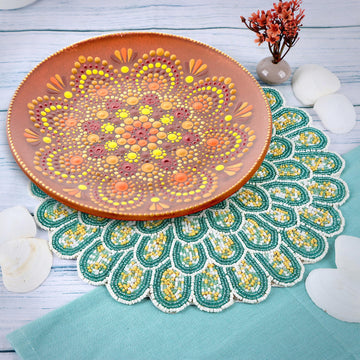 Beaded Placemats 13 Inch Green White Round Table Mats