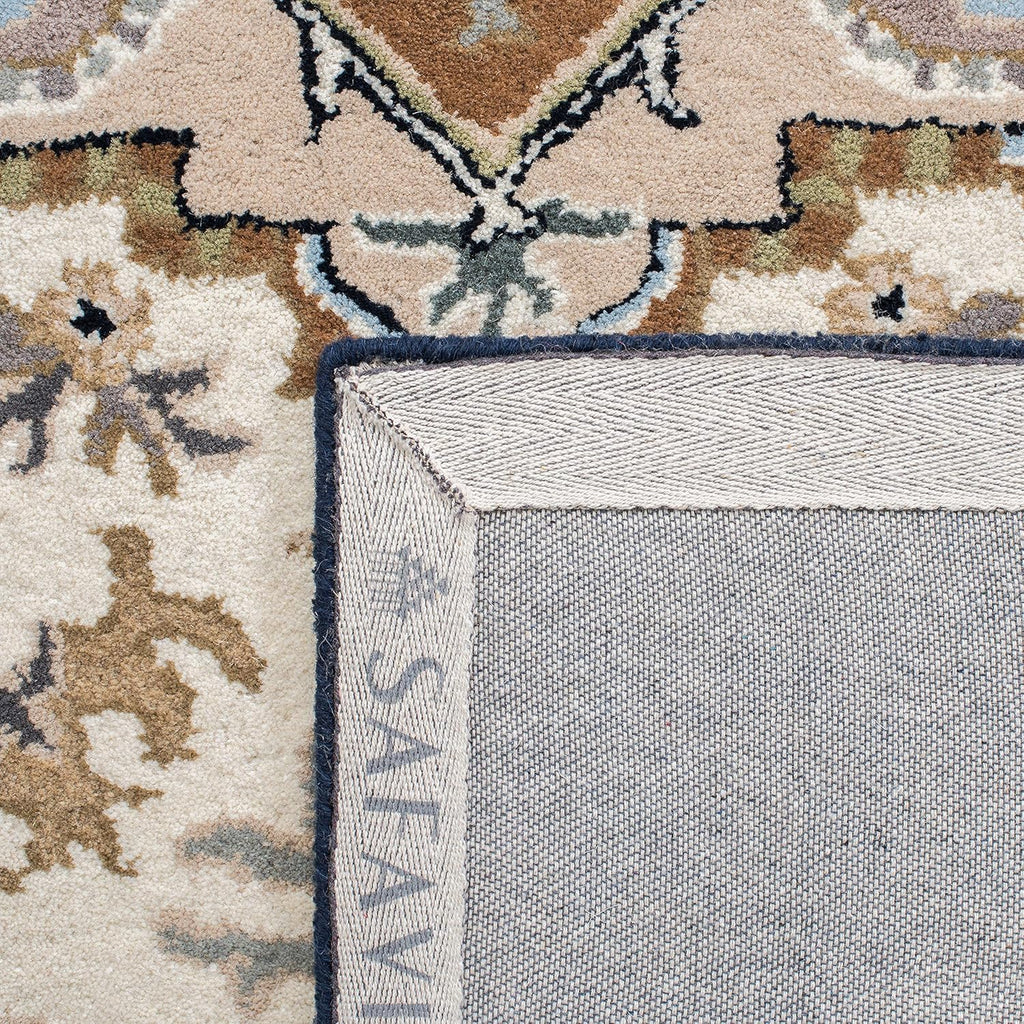 Area Rug 10x14 - Heritage - Large - Beige & Navy, Handmade Wool, Traditional Oriental Medallion Design