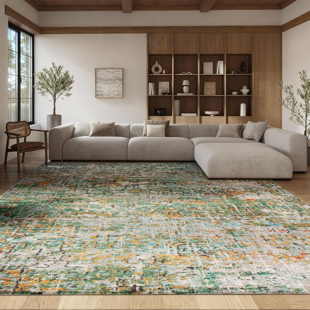 Madison X-Large Area Rug - 12' x 15', Green & Turquoise, Modern Abstract Design, Non-Shedding & Easy Care