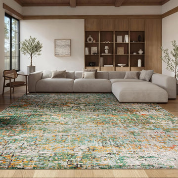 Madison Collection X-Large Area Rug - 12' x 15', Green & Turquoise, Modern Abstract Design, Non-Shedding & Easy Care