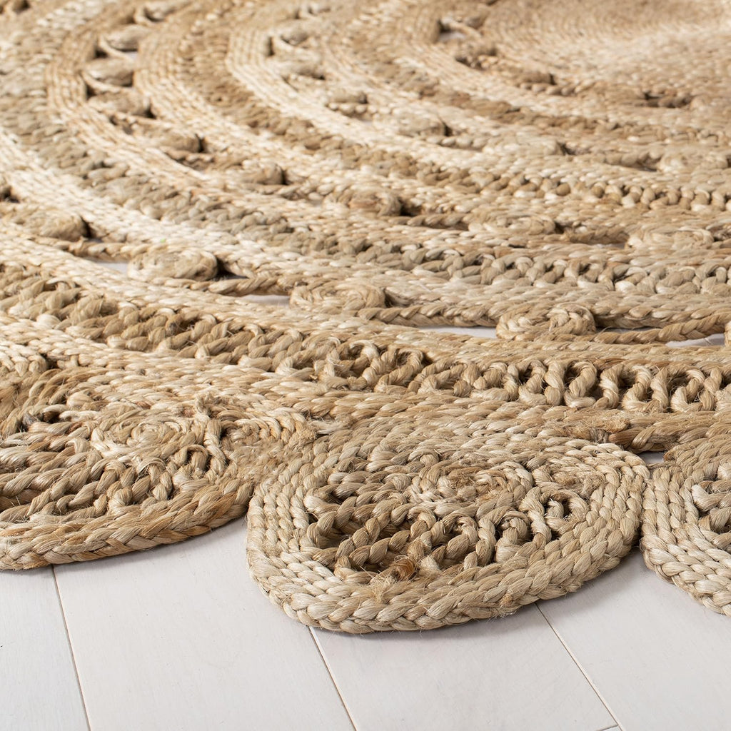 Natural Fiber Collection Area Rug - 8' Round, Natural, Handmade Boho Charm Braided Jute, Ideal for High Traffic Areas