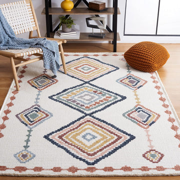 Marrakech Collection Area Rug - 9' x 12', Ivory & Multi, Moroccan Boho Tribal Rustic Design, Non-Shedding & Easy