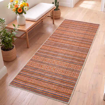 Washable Hallway Runner Rug, Turkish Boho, Multicolor (Kilim)