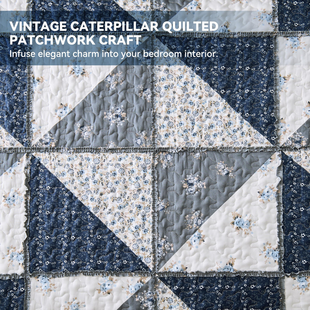 Quilt Bedding Set Grey Floral Patchwork Quilted Bedspread Set