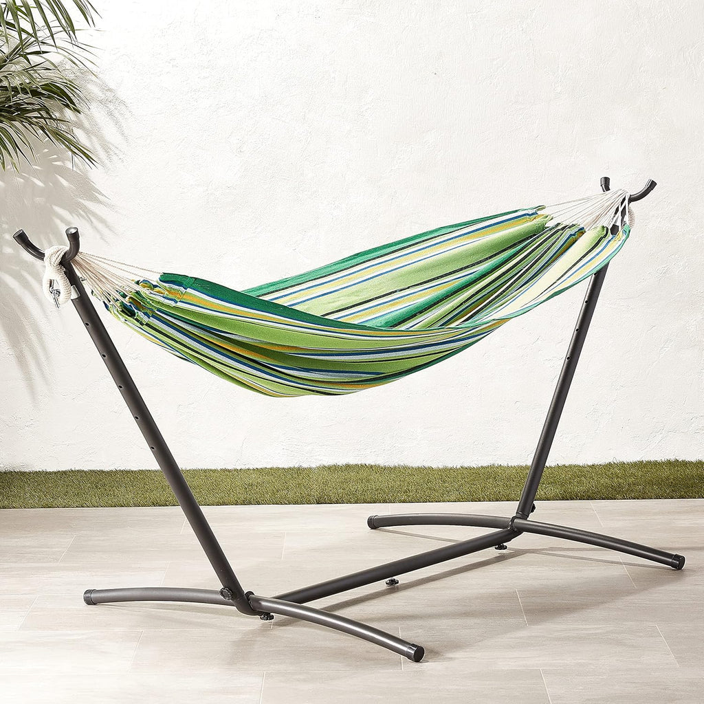 Double Hammock with 9-Foot Space Saving Steel Stand and Carrying Case, 450 lb Capacity, Vigor Green, 110" x 47" x 43"