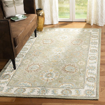 Blossom 8' x 10' Sage / Ivory Handmade Premium Wool Area Rug