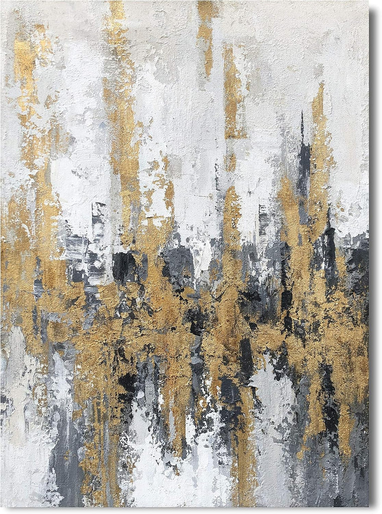 Modern Abstract Skyline Canvas Wall Artwork with Gold Foil Decoration