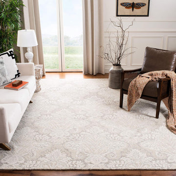 Micro-Loop Area Rug - 9' x 12', Beige, Handmade Wool