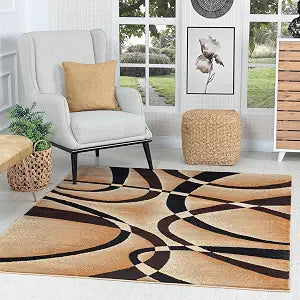 Modern Area Rug 5x7 Beige Swirls Carpet Bedroom Living Room Contemporary Dining Accent Sevilla Collection 4816A (Brown)